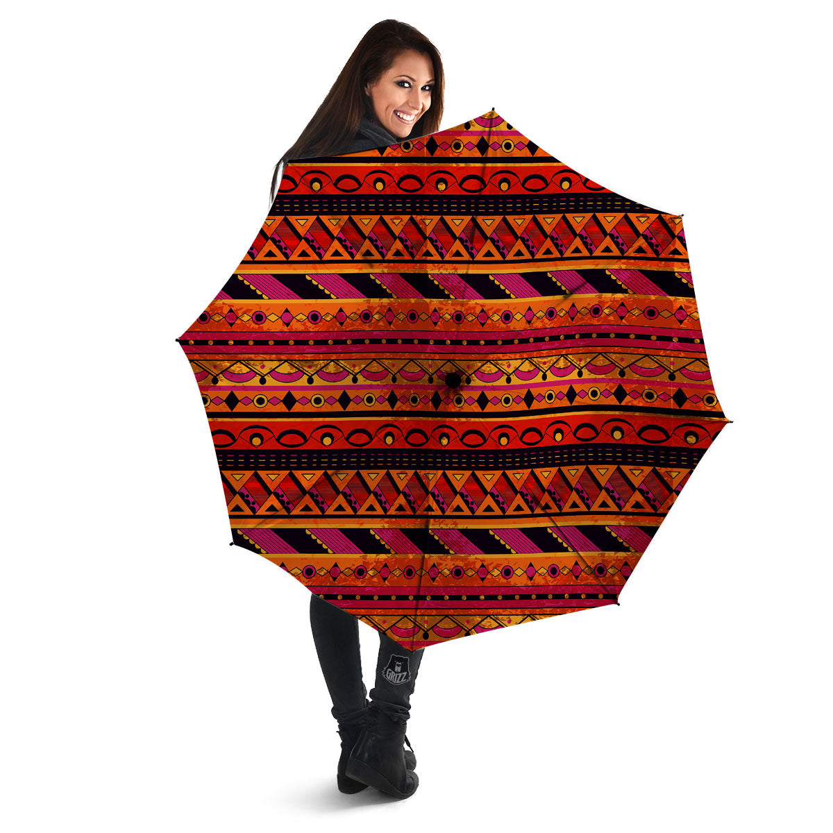 African Dashiki Black And Orange Print Umbrella-grizzshop