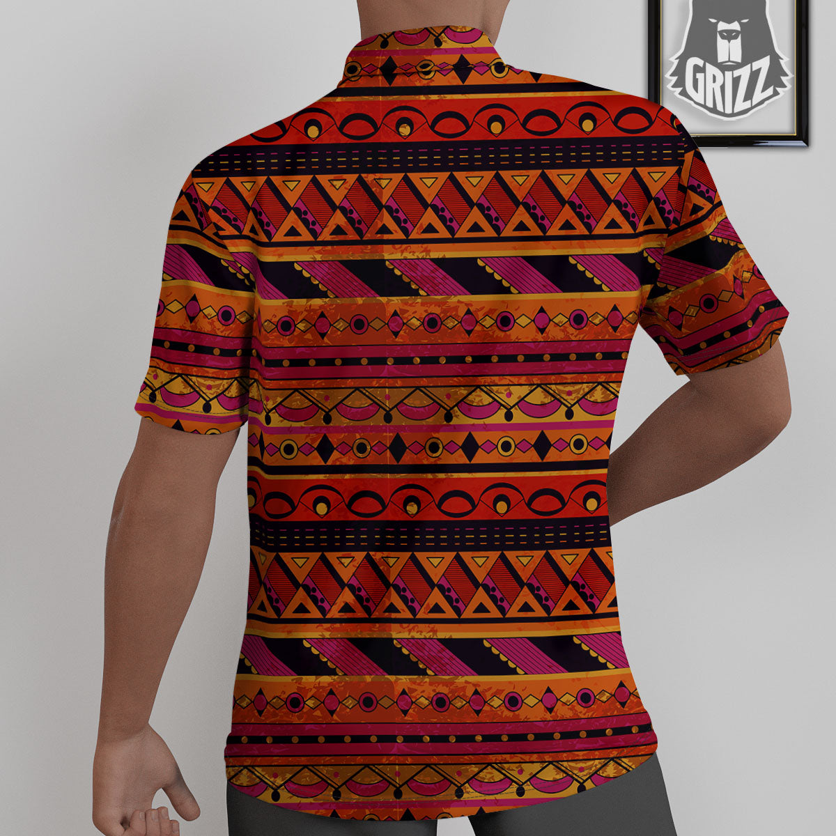 African Dashiki Black And Orange Print Untucked Shirts-grizzshop
