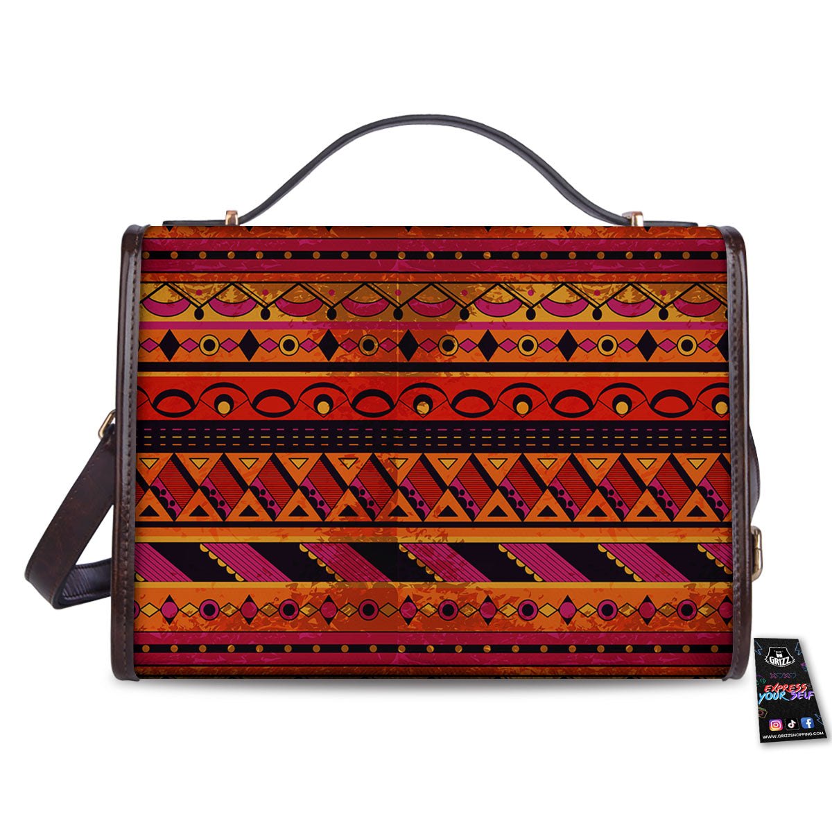 African Dashiki Black And Orange Print Women's Satchel Bag-grizzshop