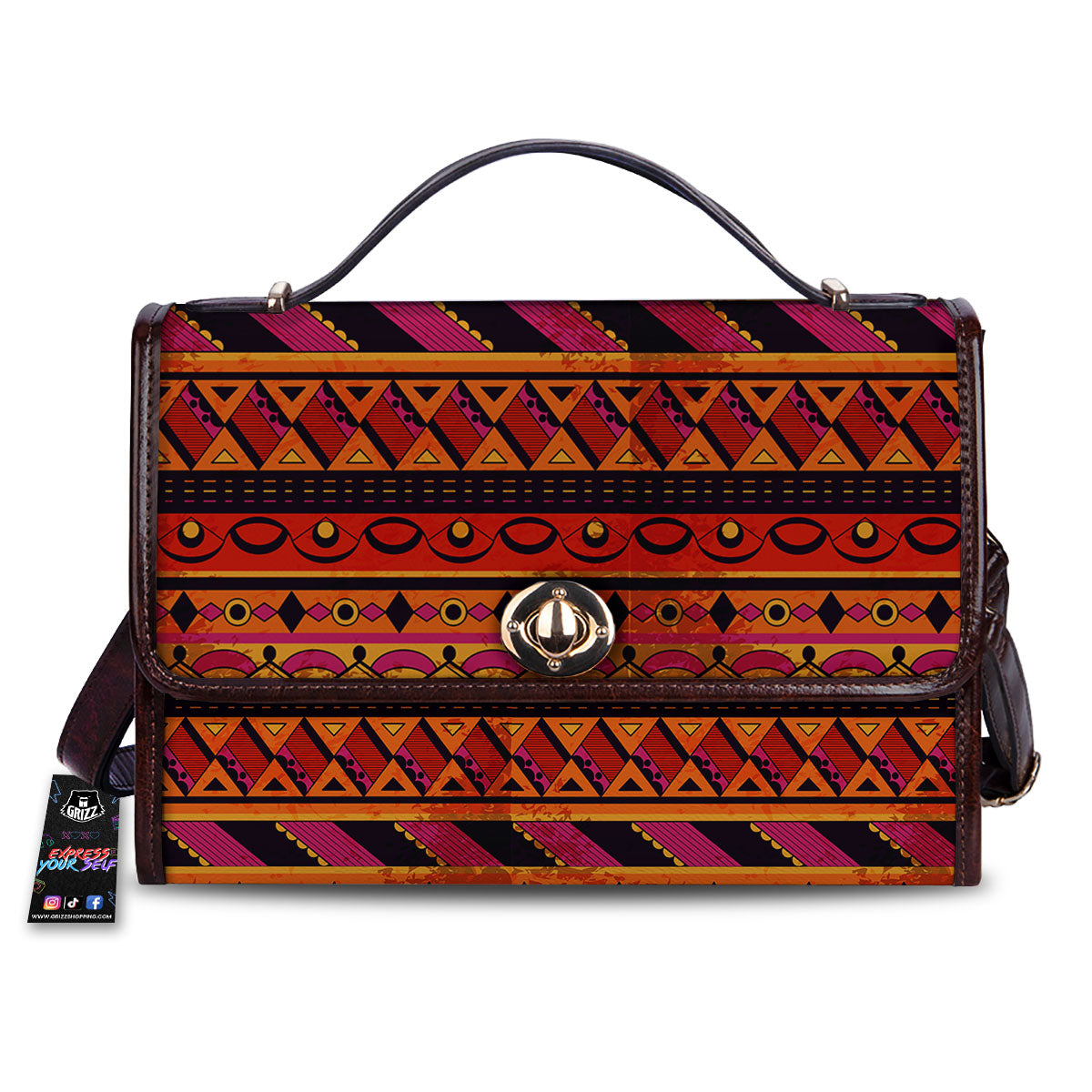 African Dashiki Black And Orange Print Women's Satchel Bag-grizzshop