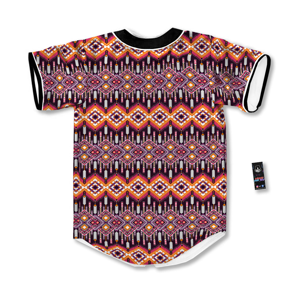 African Dashiki Black And Purple Print Baseball Jersey-grizzshop
