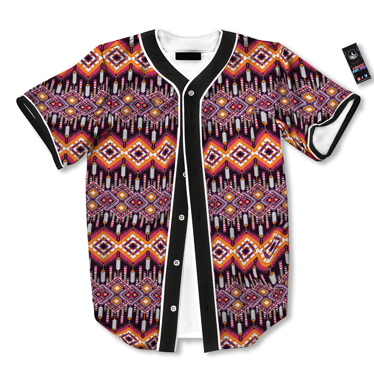 African Dashiki Black And Purple Print Baseball Jersey-grizzshop