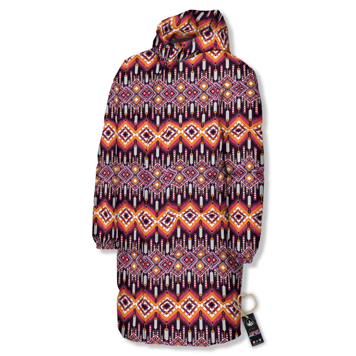 African Dashiki Black And Purple Print Long Down Jacket-grizzshop