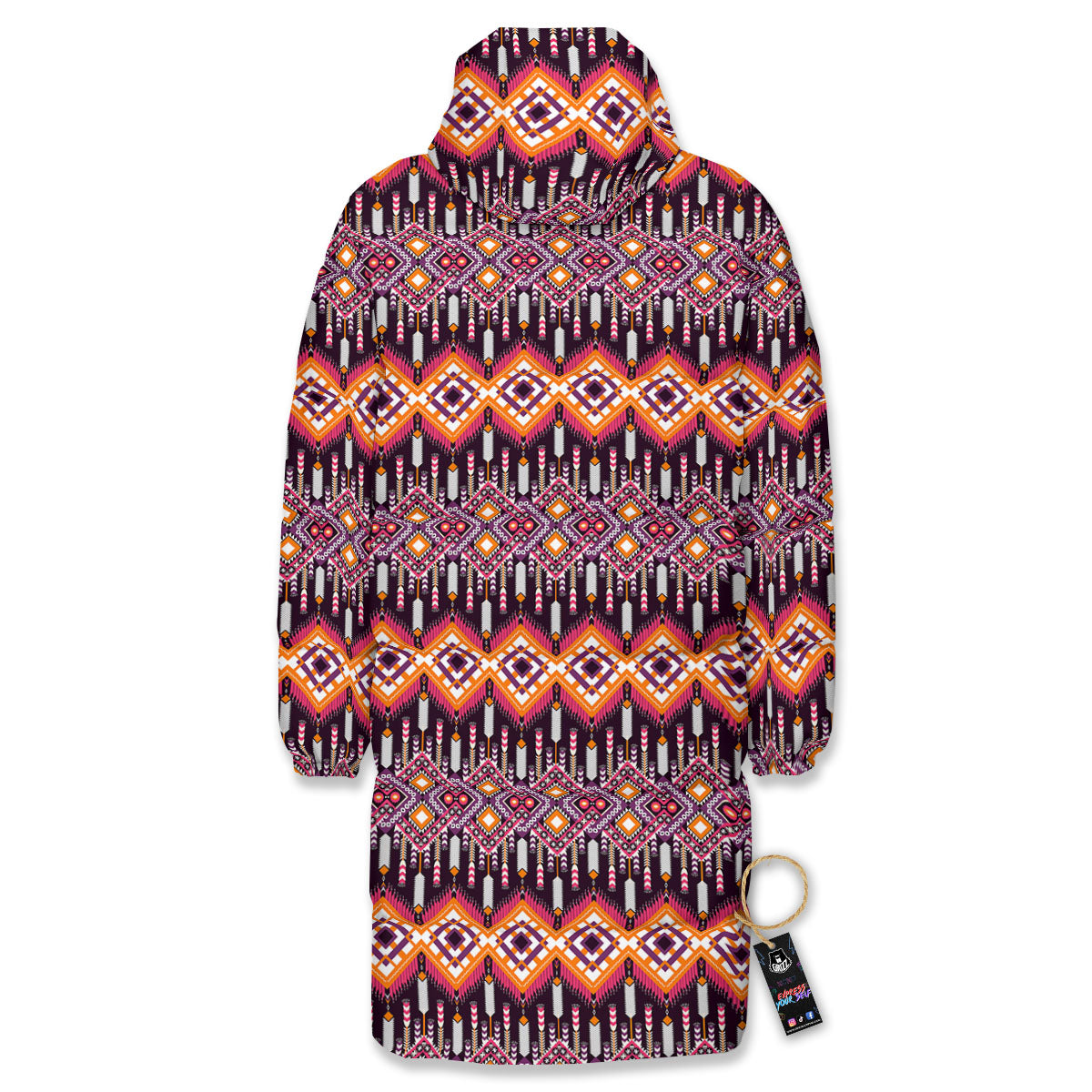 African Dashiki Black And Purple Print Long Down Jacket-grizzshop