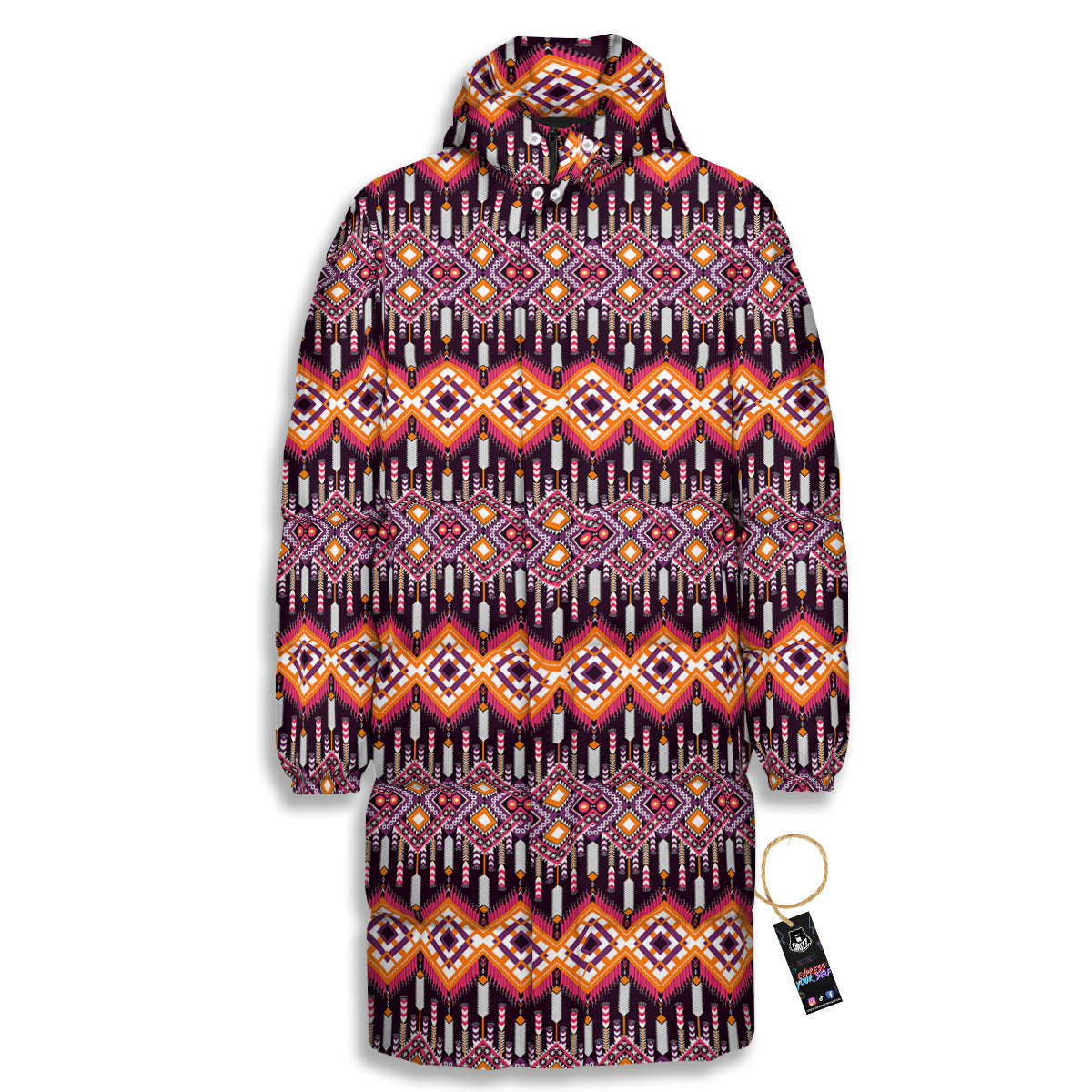 African Dashiki Black And Purple Print Long Down Jacket-grizzshop