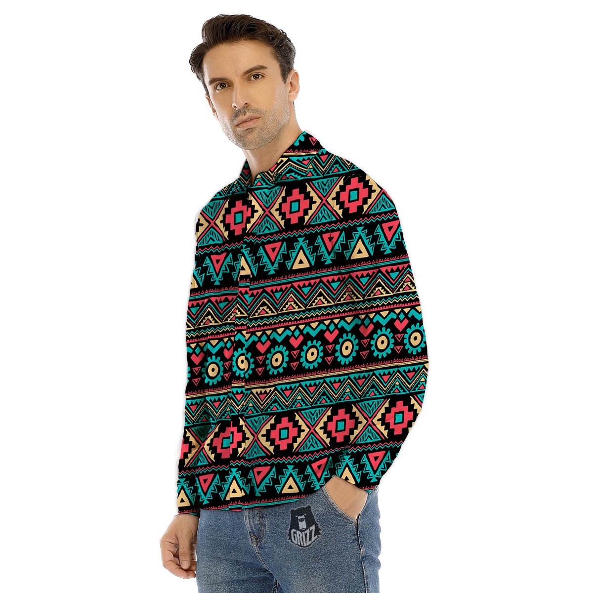 African Dashiki Black And Purple Print Men's Dress Shirts-grizzshop