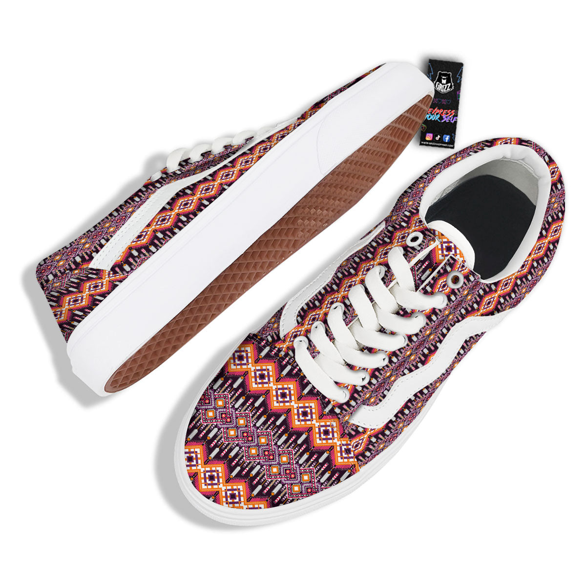 African Dashiki Black And Purple Print Skate Shoes-grizzshop