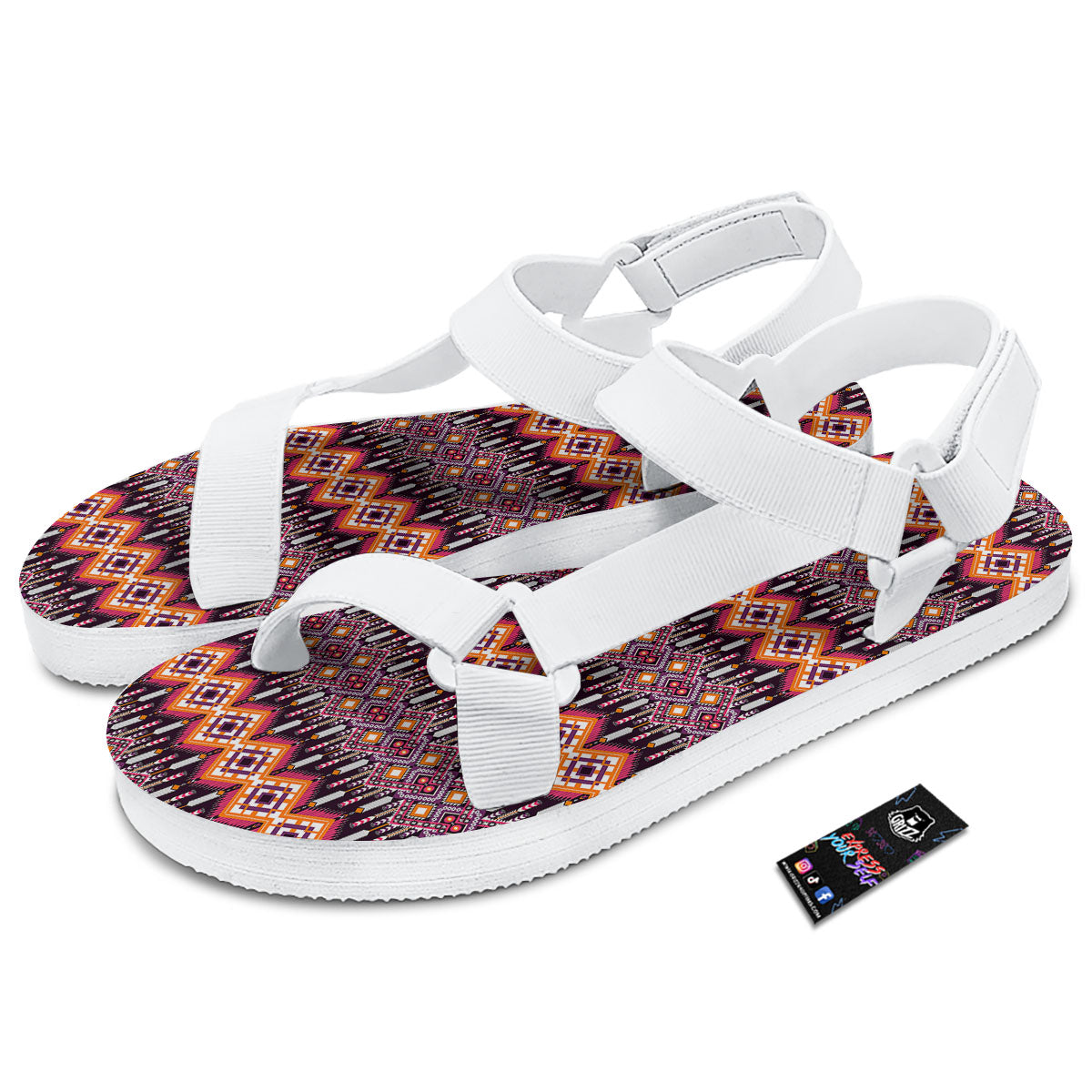 African Dashiki Black And Purple Print White Open Toe Sandals-grizzshop