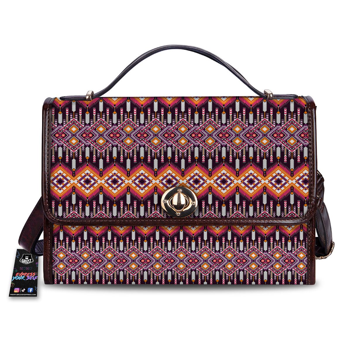 African Dashiki Black And Purple Print Women's Satchel Bag-grizzshop