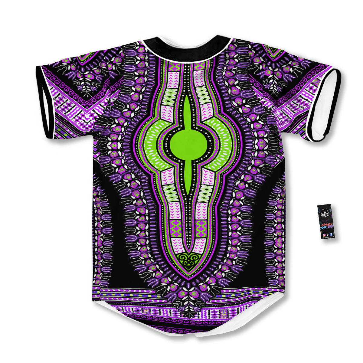 African Dashiki Purple And Black Print Baseball Jersey-grizzshop