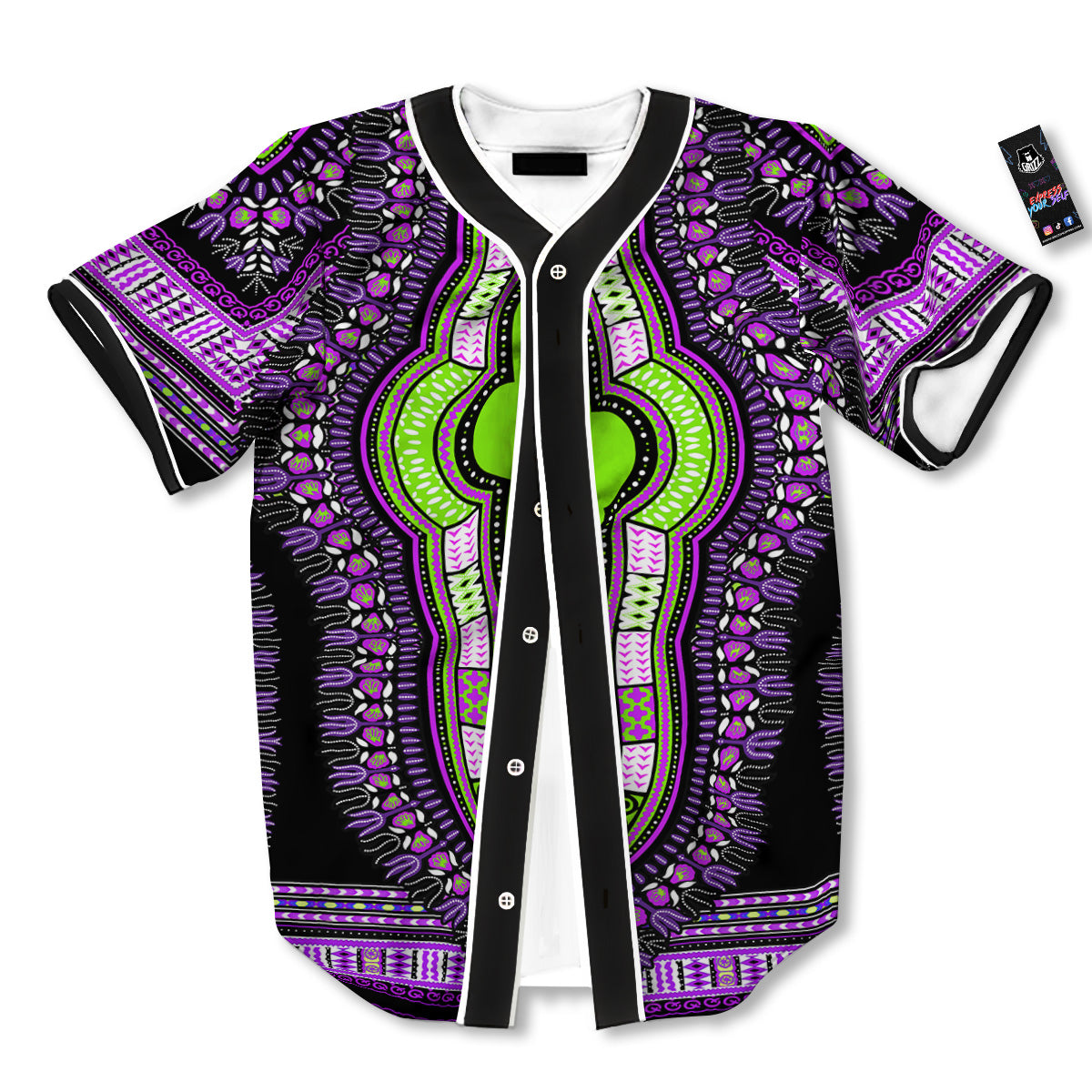 African Dashiki Purple And Black Print Baseball Jersey-grizzshop