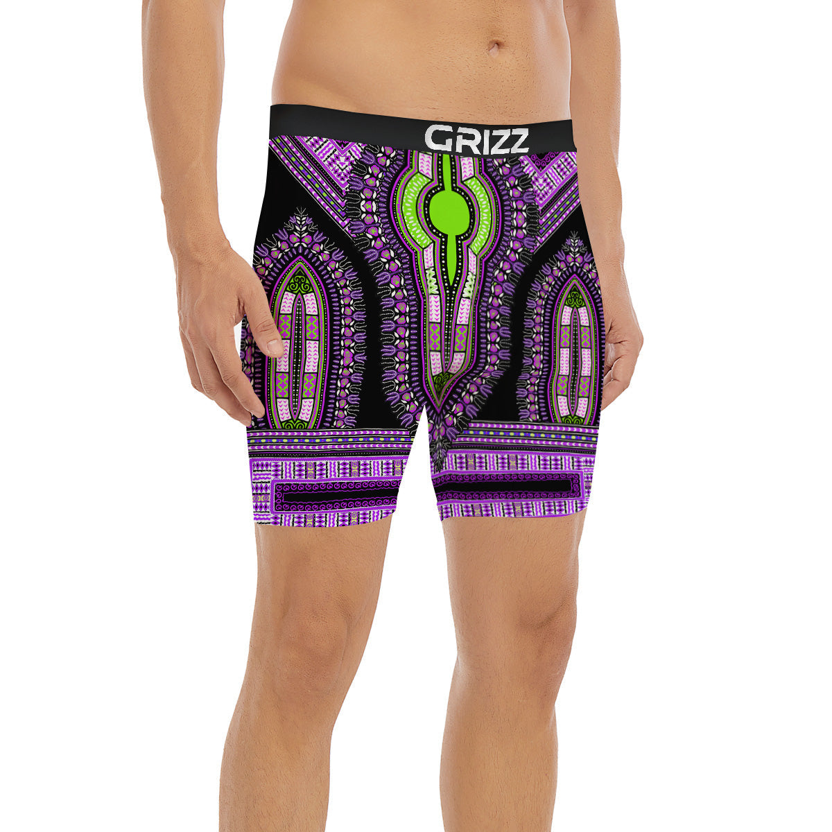 African Dashiki Purple And Black Print Boxer Briefs-grizzshop