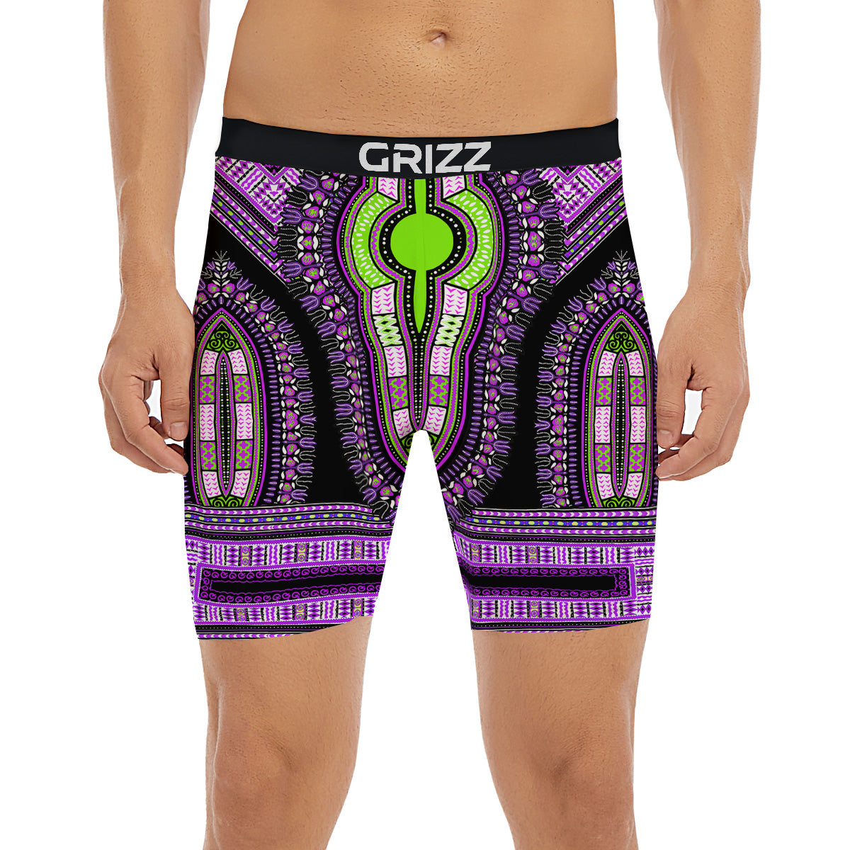 African Dashiki Purple And Black Print Boxer Briefs-grizzshop