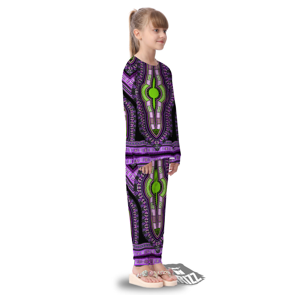 African Dashiki Purple And Black Print Kid's Pajamas-grizzshop