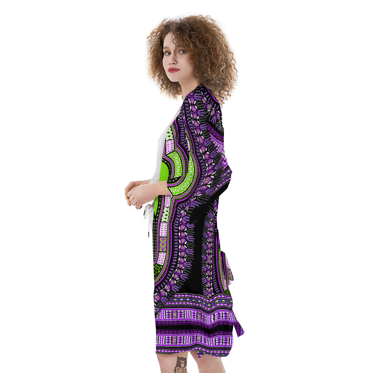 African Dashiki Purple And Black Print Kimono-grizzshop