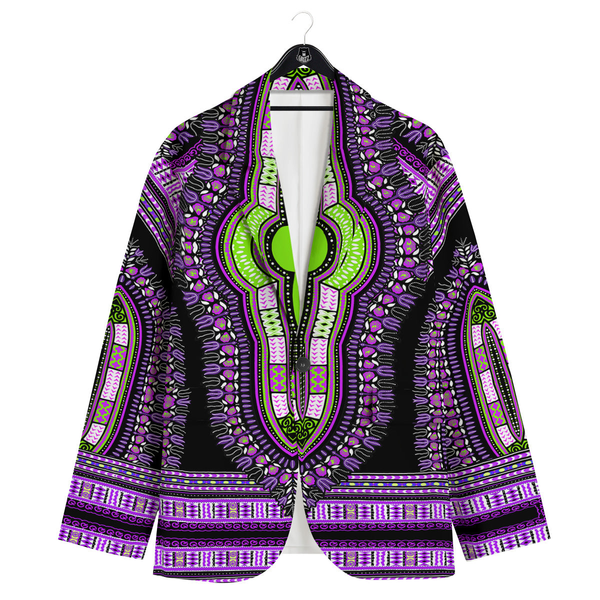 African Dashiki Purple And Black Print Men's Sport Coat-grizzshop