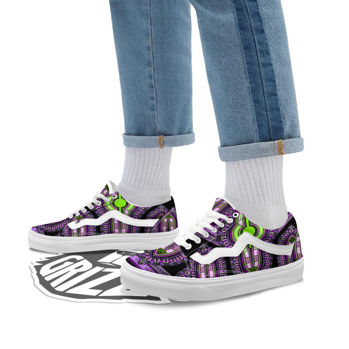 African Dashiki Purple And Black Print Skate Shoes-grizzshop