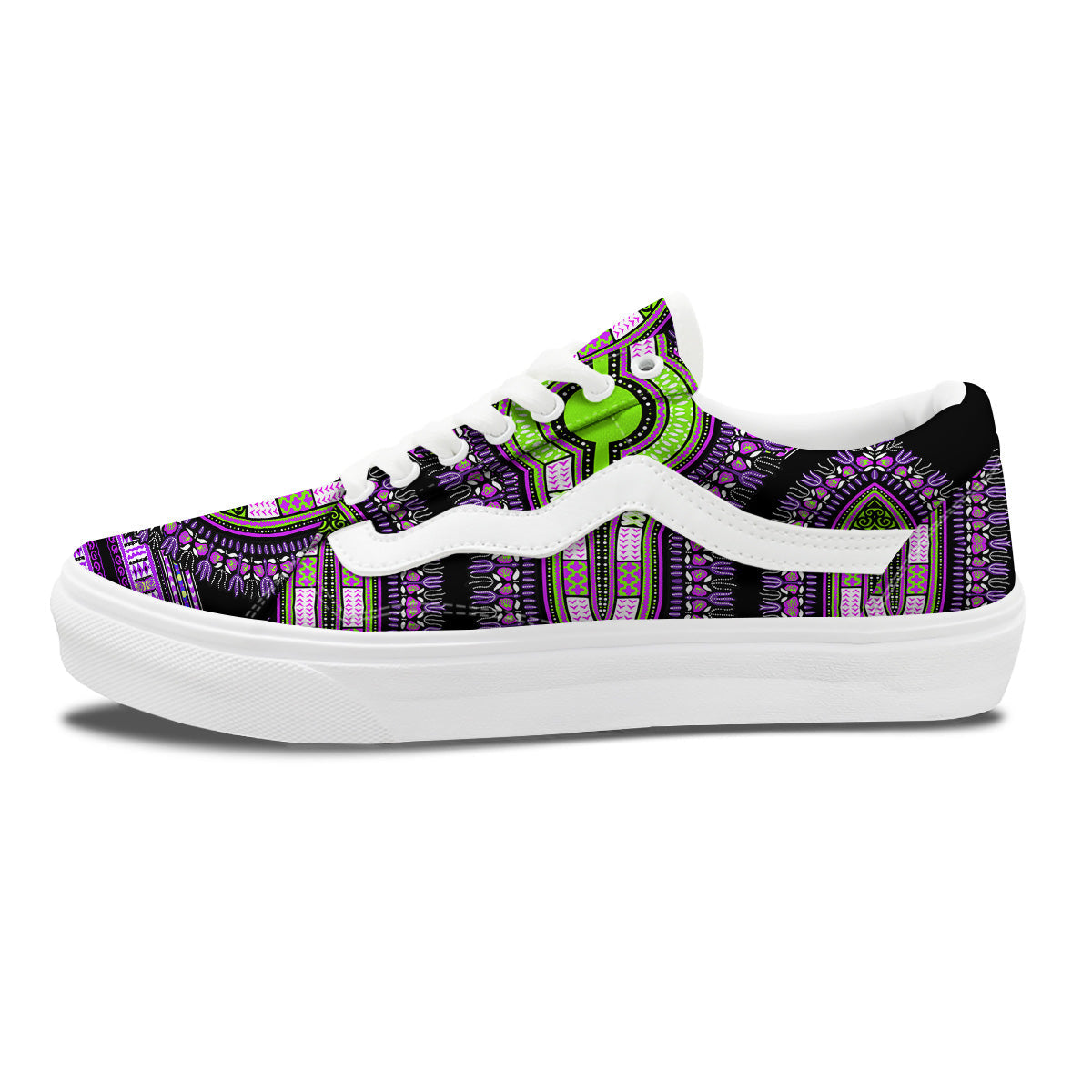 African Dashiki Purple And Black Print Skate Shoes-grizzshop