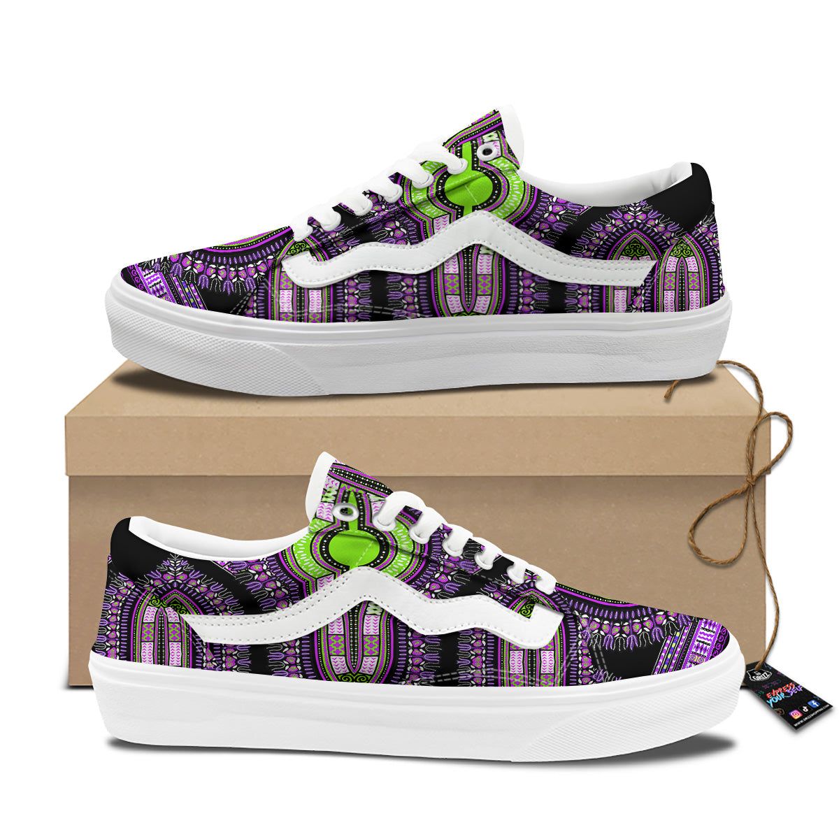 African Dashiki Purple And Black Print Skate Shoes-grizzshop