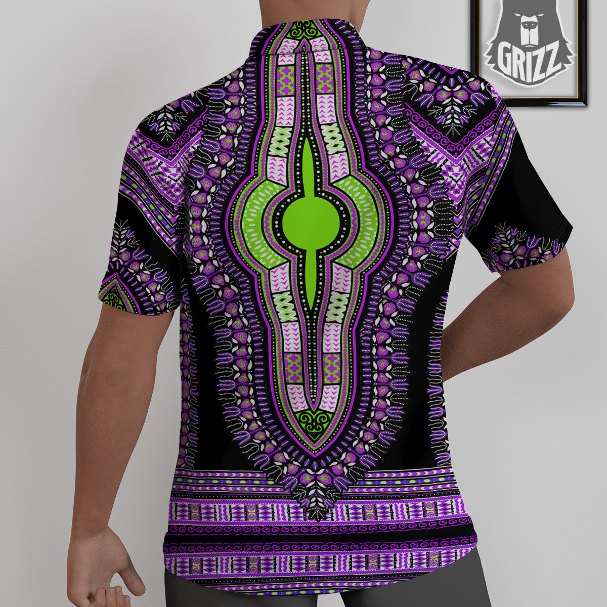 African Dashiki Purple And Black Print Untucked Shirts-grizzshop