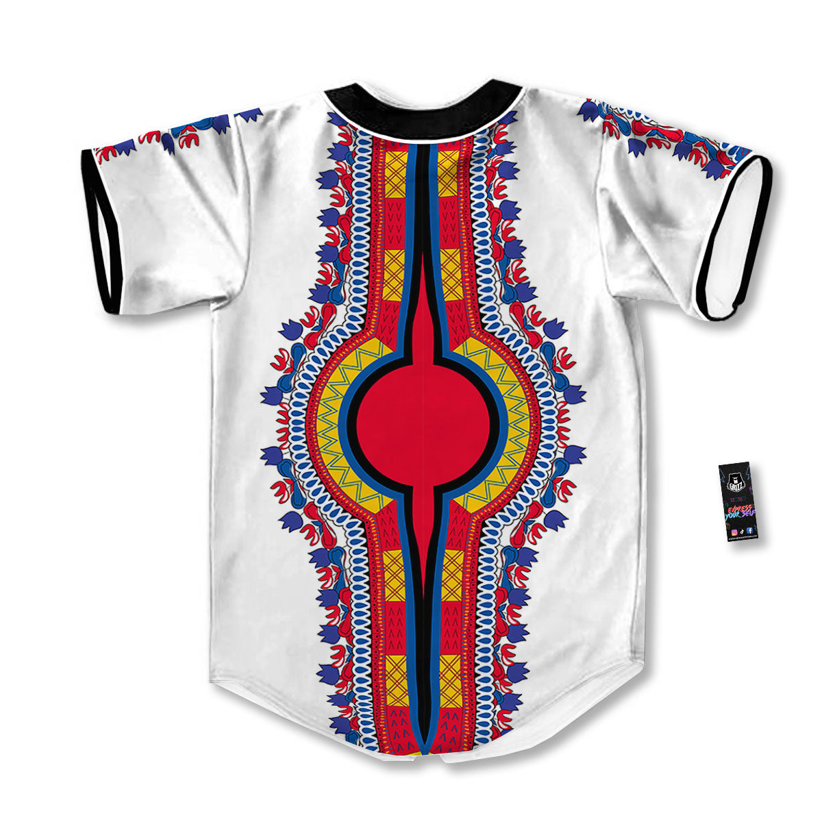 African Dashiki White And Red Print Baseball Jersey-grizzshop
