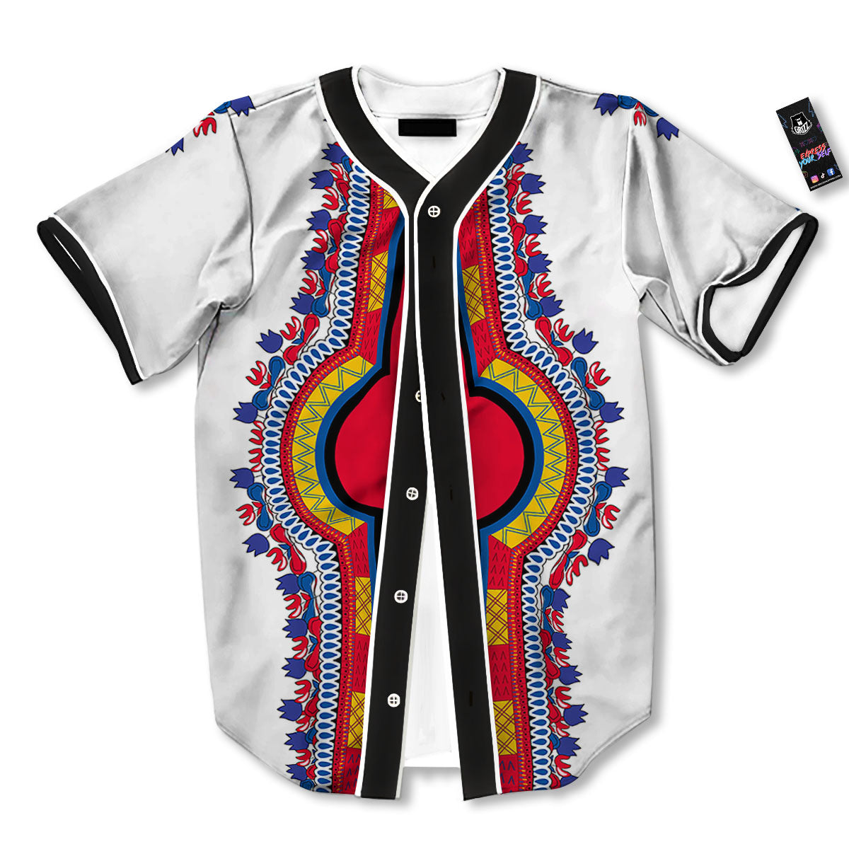 African Dashiki White And Red Print Baseball Jersey-grizzshop