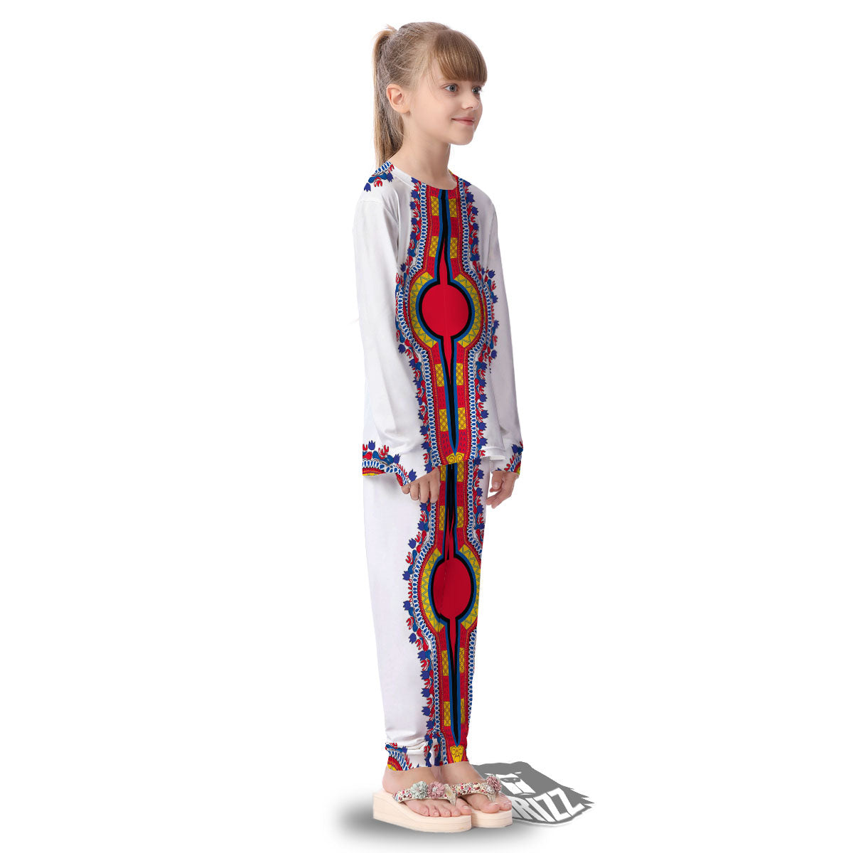 African Dashiki White And Red Print Kid's Pajamas-grizzshop