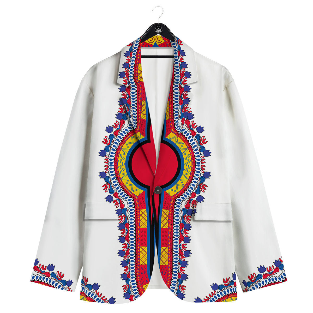 African Dashiki White And Red Print Men's Sport Coat-grizzshop