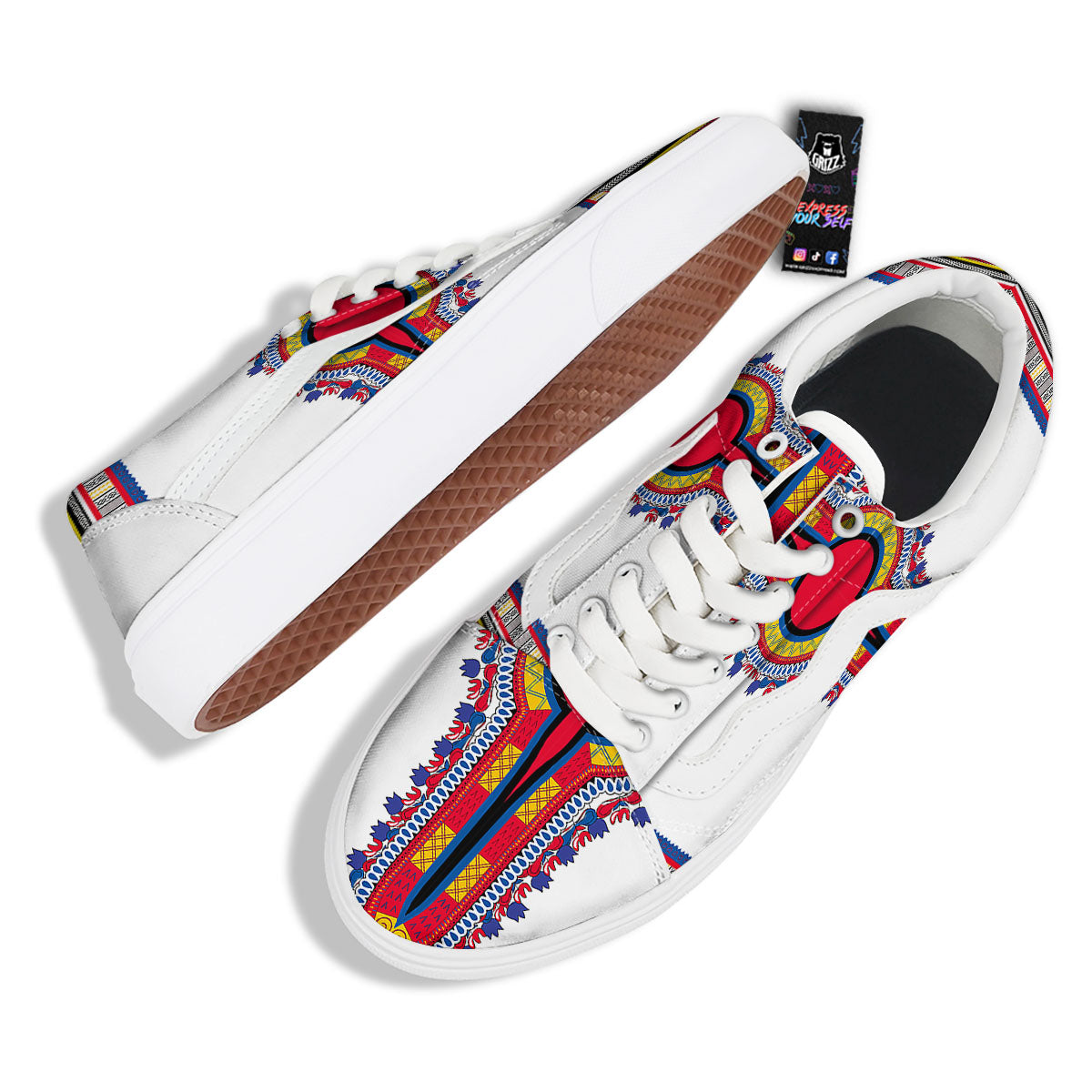 African Dashiki White And Red Print Skate Shoes-grizzshop