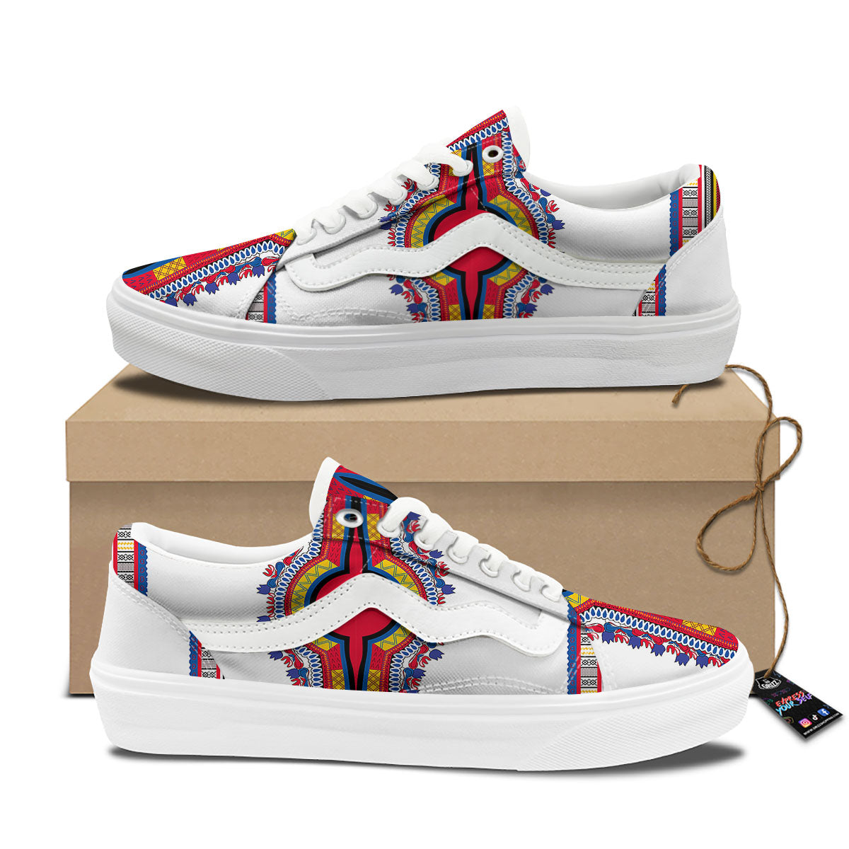 African Dashiki White And Red Print Skate Shoes-grizzshop