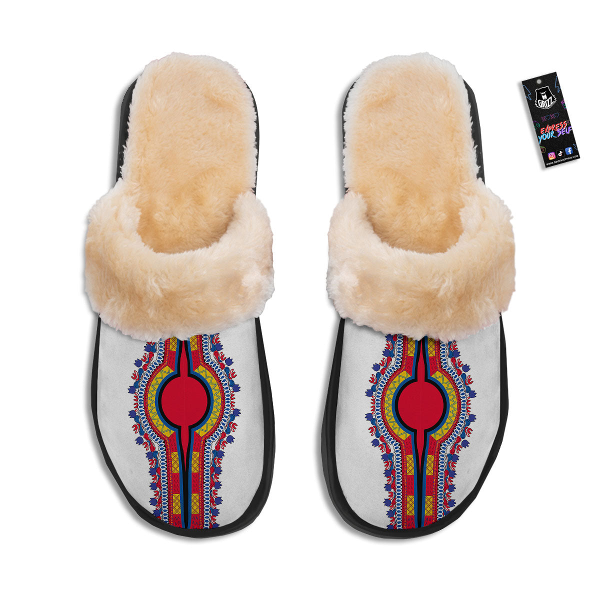 African Dashiki White And Red Print Slippers-grizzshop