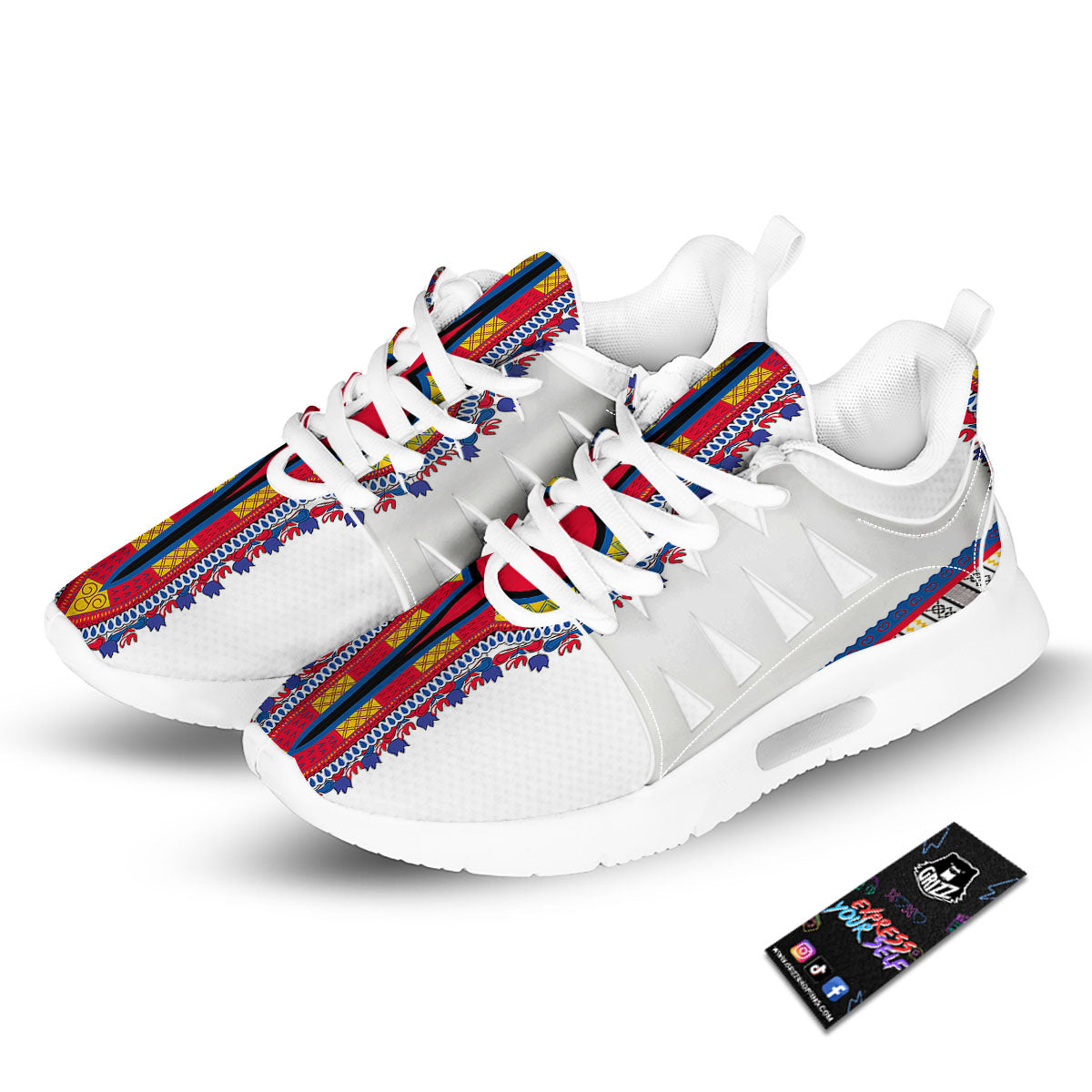 African Dashiki White And Red Print Tennis Shoes-grizzshop