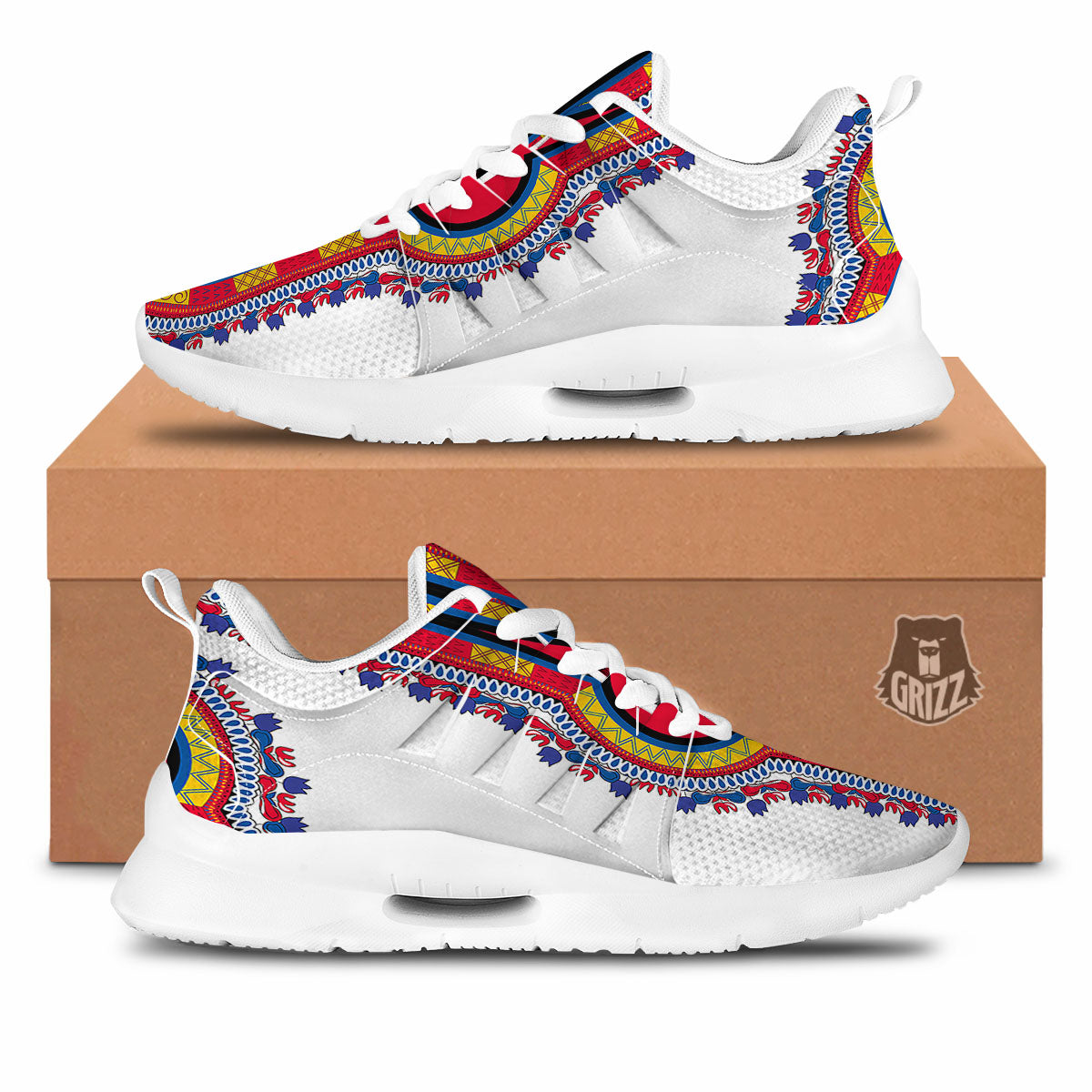 African Dashiki White And Red Print Tennis Shoes-grizzshop
