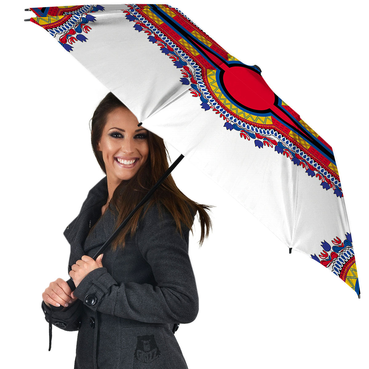 African Dashiki White And Red Print Umbrella-grizzshop