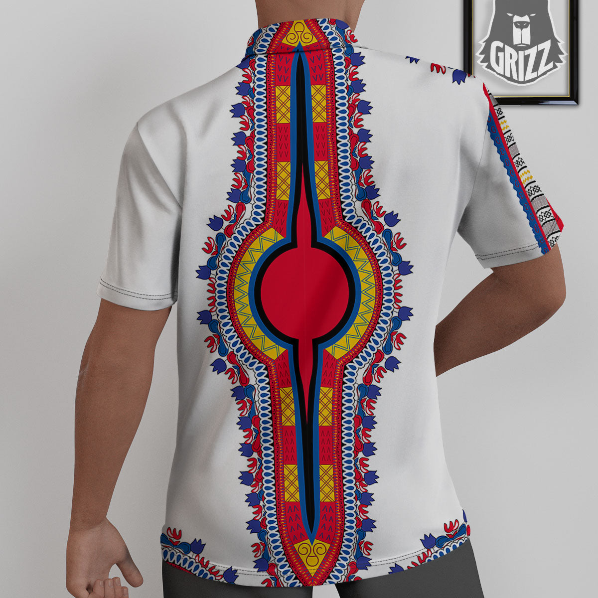 African Dashiki White And Red Print Untucked Shirts-grizzshop