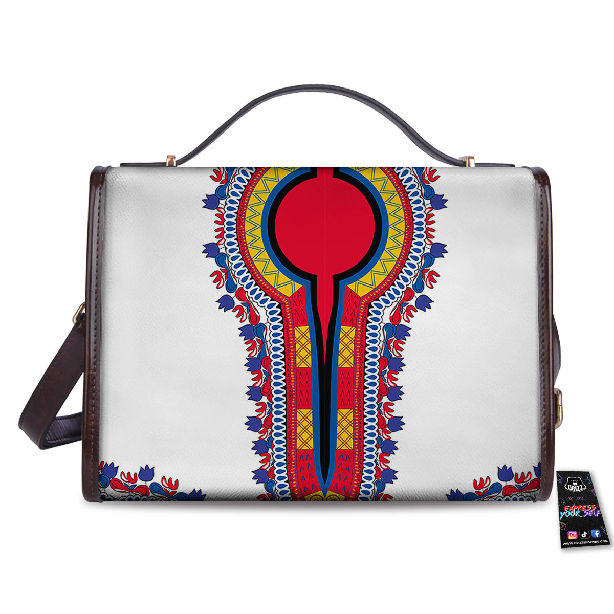 African Dashiki White And Red Print Women's Satchel Bag-grizzshop