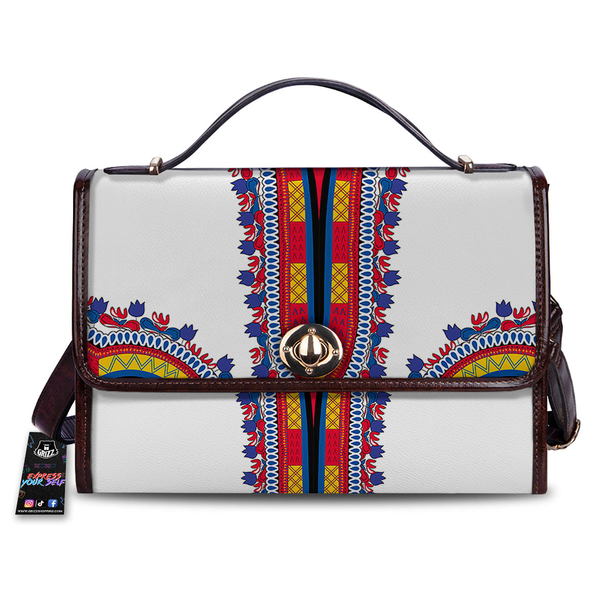 African Dashiki White And Red Print Women's Satchel Bag-grizzshop