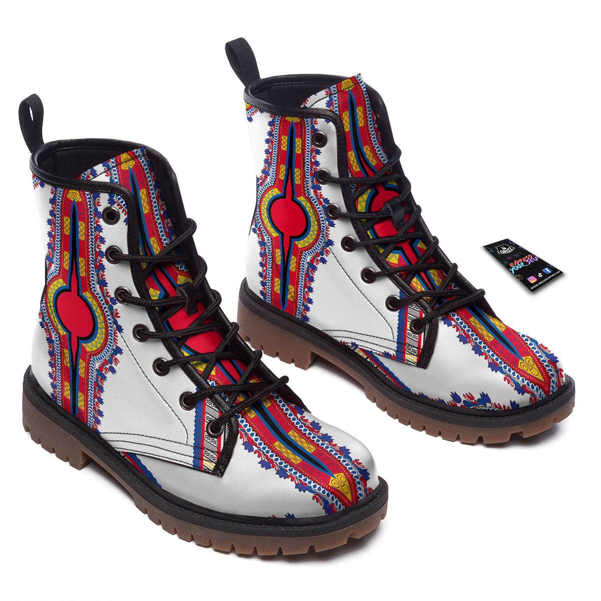 African Dashiki White And Red Print Work Boots-grizzshop