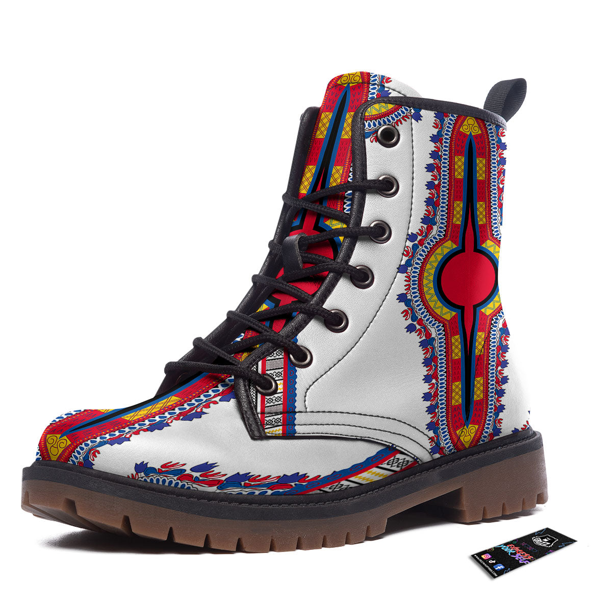 African Dashiki White And Red Print Work Boots-grizzshop