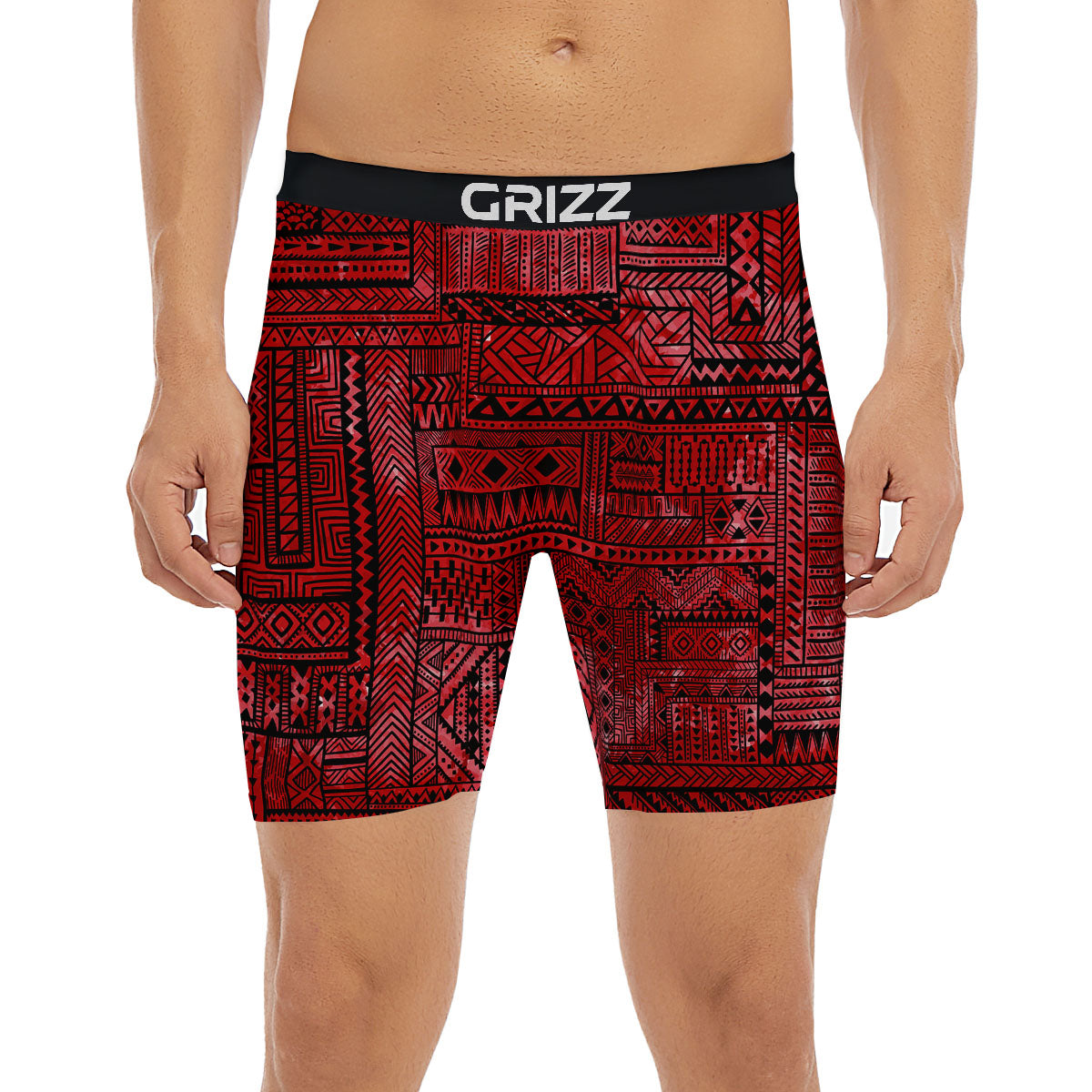 African Ethnic Black And Red Print Boxer Briefs-grizzshop