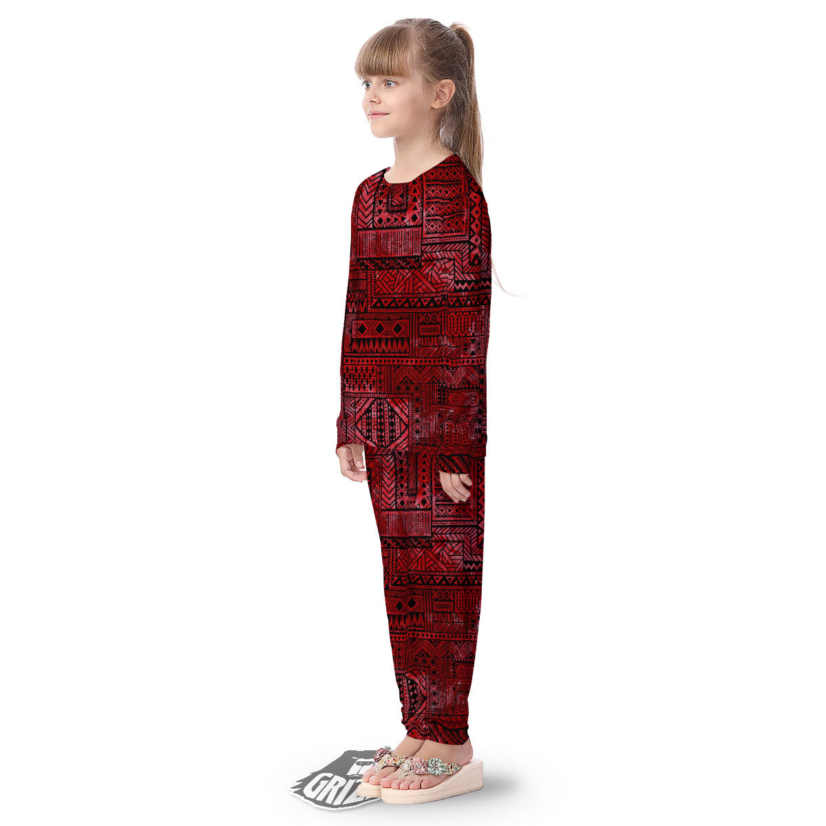 African Ethnic Black And Red Print Kid's Pajamas-grizzshop