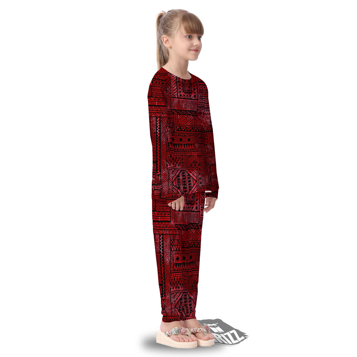African Ethnic Black And Red Print Kid's Pajamas-grizzshop