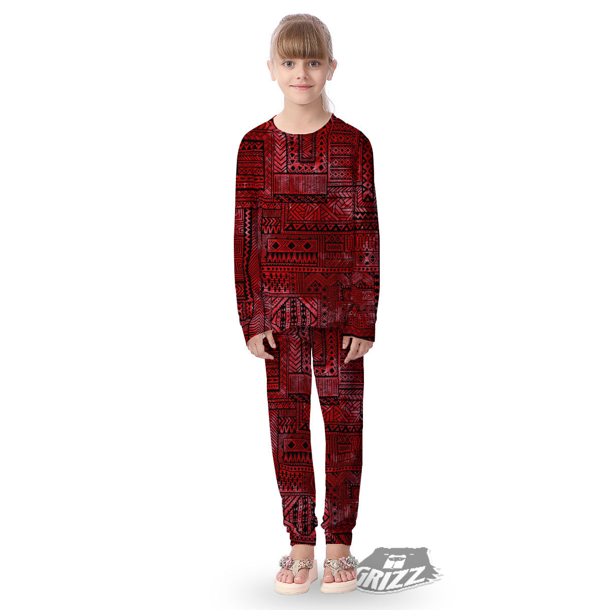 African Ethnic Black And Red Print Kid's Pajamas-grizzshop