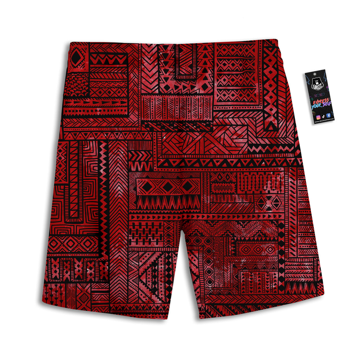 African Ethnic Black And Red Print Men's Athletic Shorts