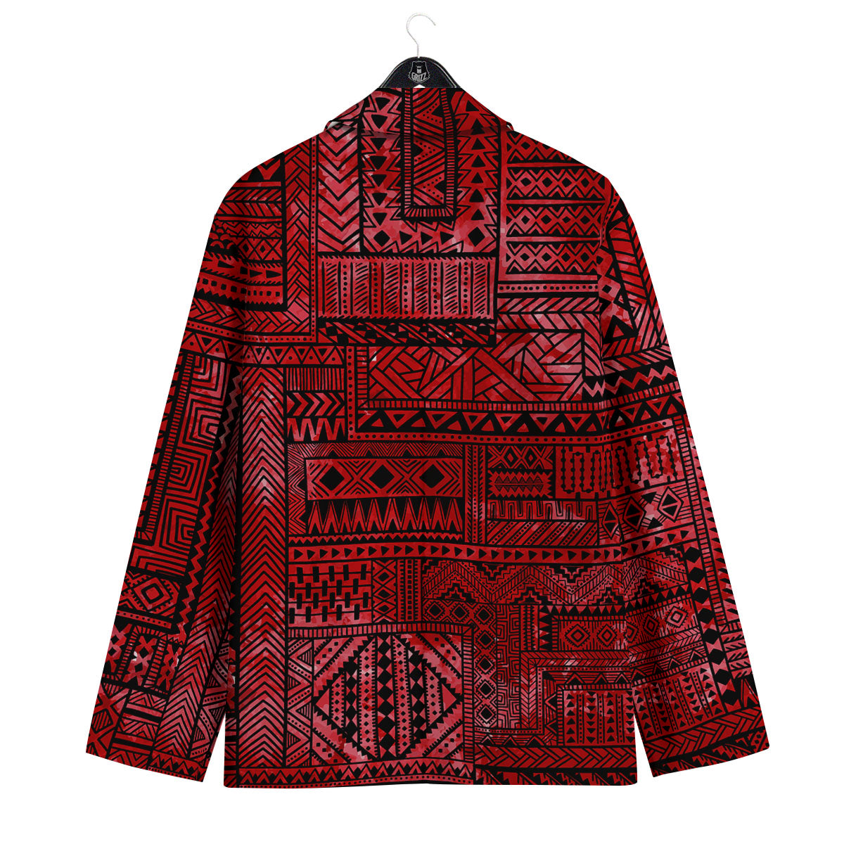 African Ethnic Black And Red Print Men's Sport Coat-grizzshop