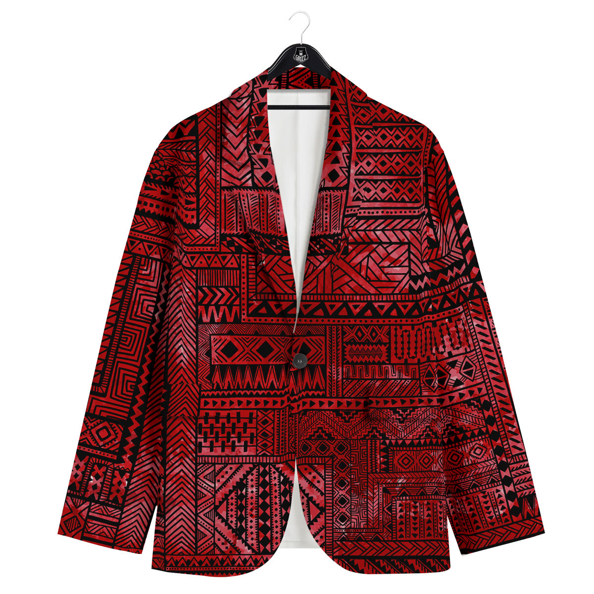 African Ethnic Black And Red Print Men's Sport Coat-grizzshop