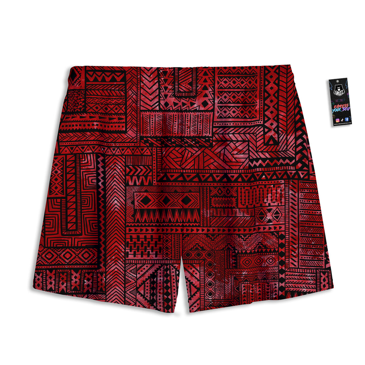African Ethnic Black And Red Print Mesh Shorts