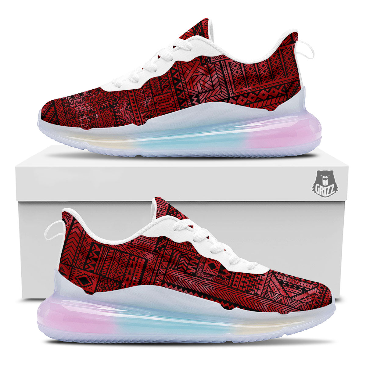 African Ethnic Black And Red Print Running Sneakers-grizzshop
