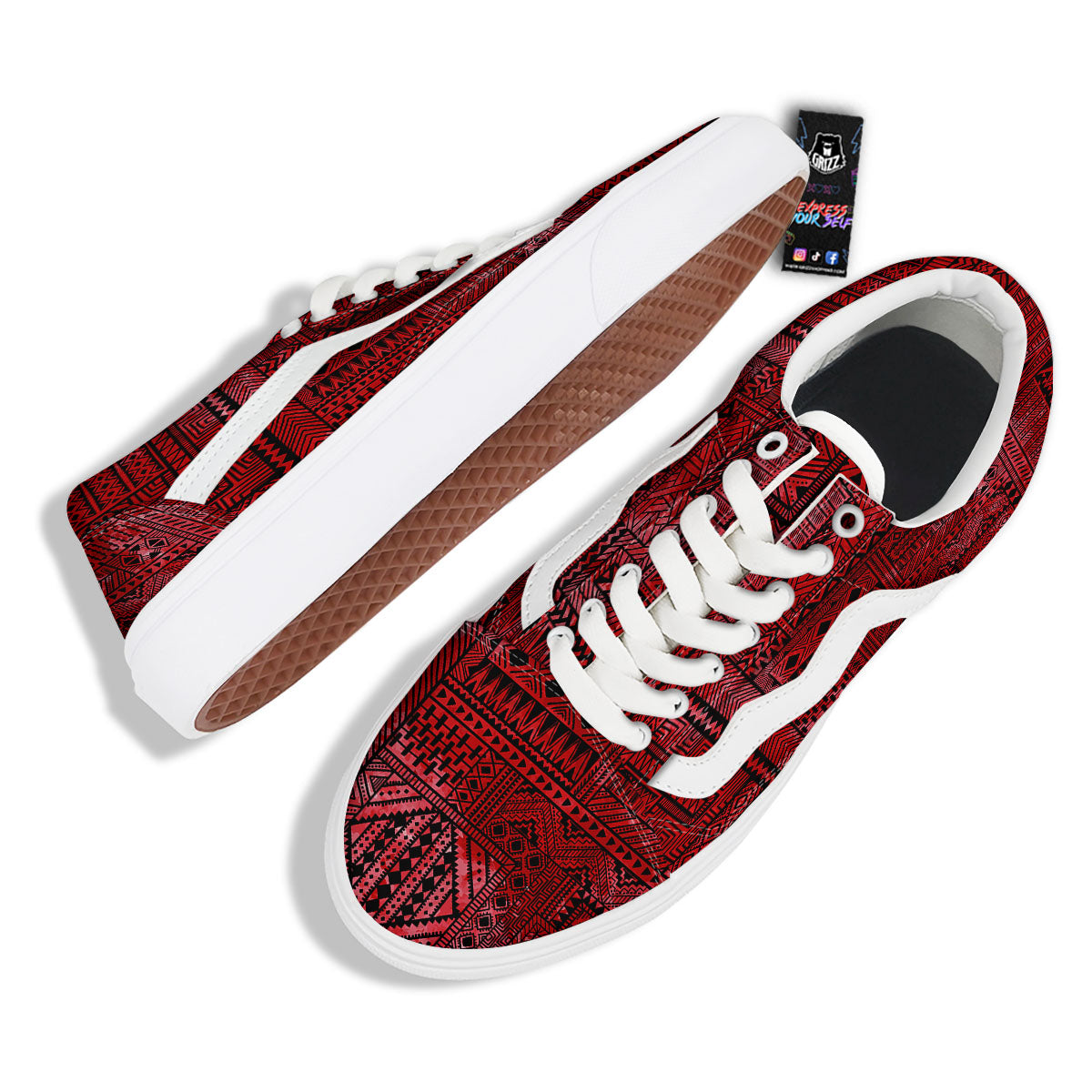 African Ethnic Black And Red Print Skate Shoes-grizzshop