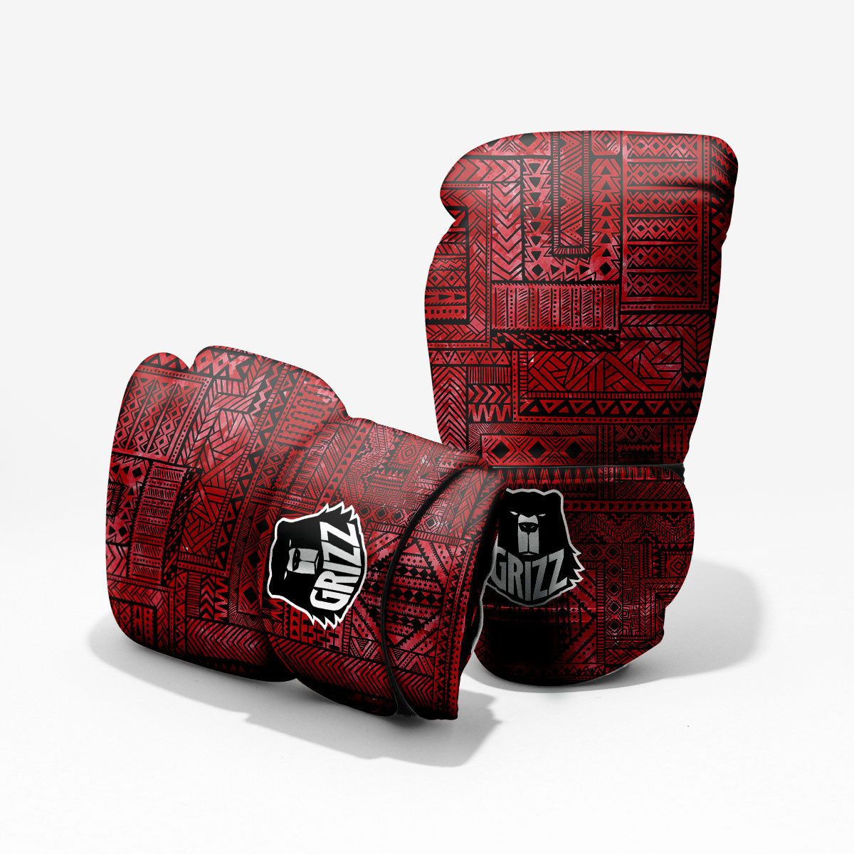 African Ethnic Black And Red Print Pro Boxing Glove